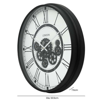 53cm White Black Moving Gears Wall Clock