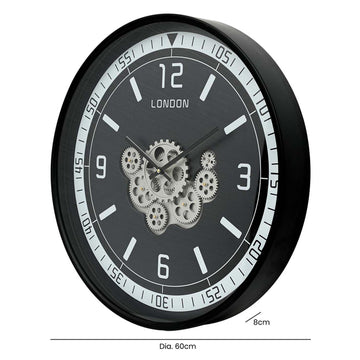 Large Black Moving Gears Metal Wall Clock