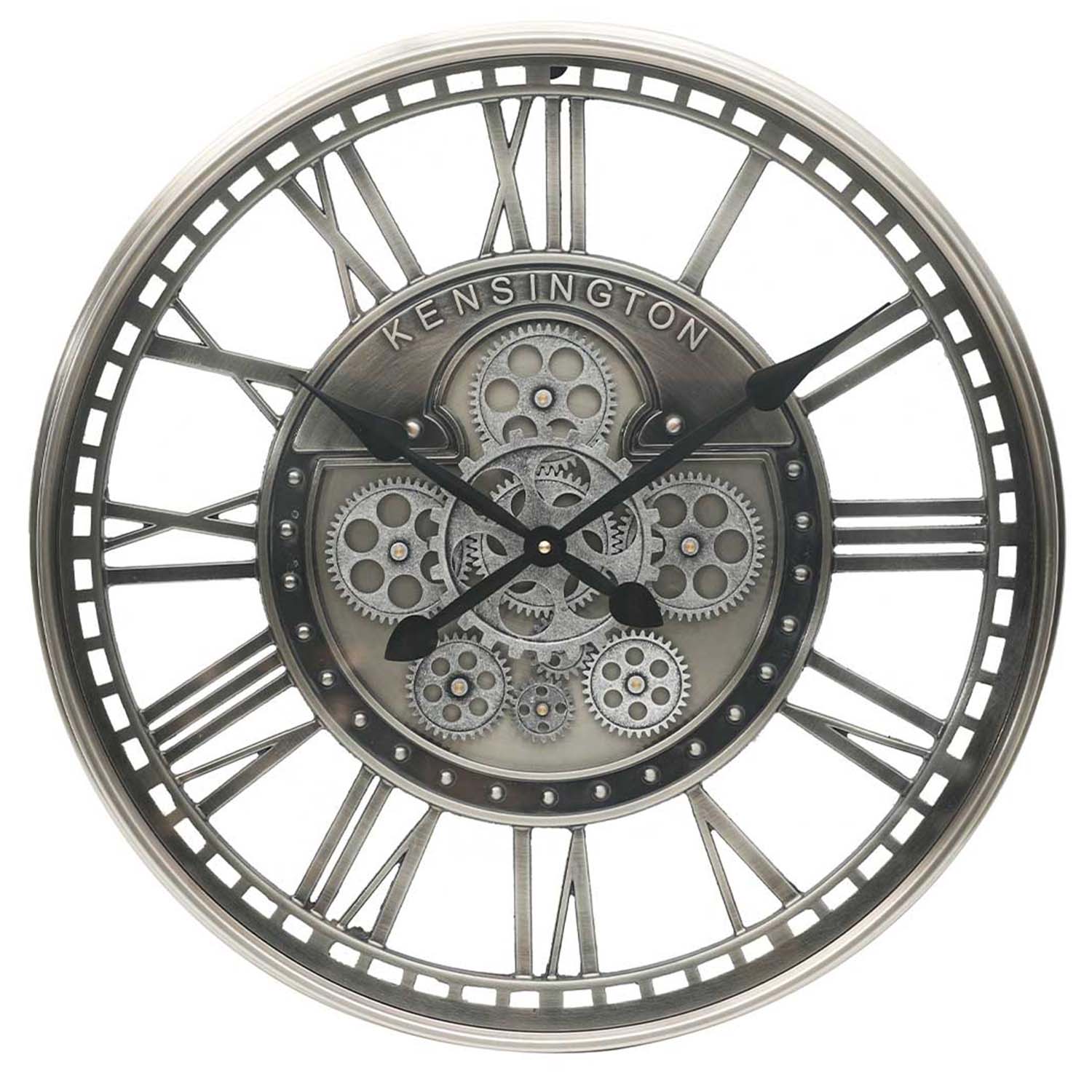 53cm Nickel Finish Metal Moving Cogs Industrial Wall Clock