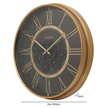53cm Gold Black Moving Gears Wall Clock
