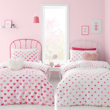 Catherine Lansfield Hearts & Stripes Duvet Cover, Double, Pack of 2