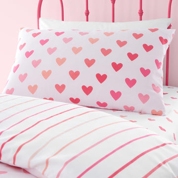 Catherine Lansfield Hearts & Stripes Duvet Cover, Double, Pack of 2