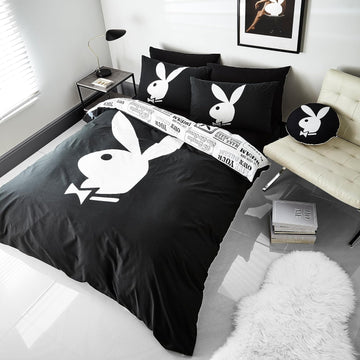 Playboy Classic Bunny Head Duvet Cover Set, King, Black & White