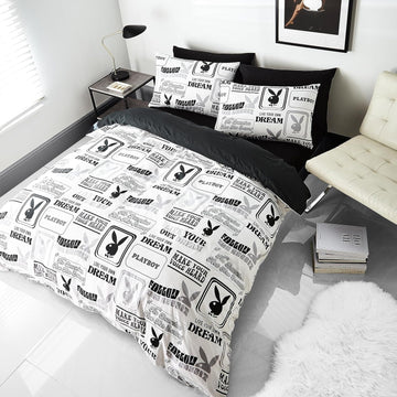 Playboy Classic Bunny Head Duvet Cover Set, King, Black & White