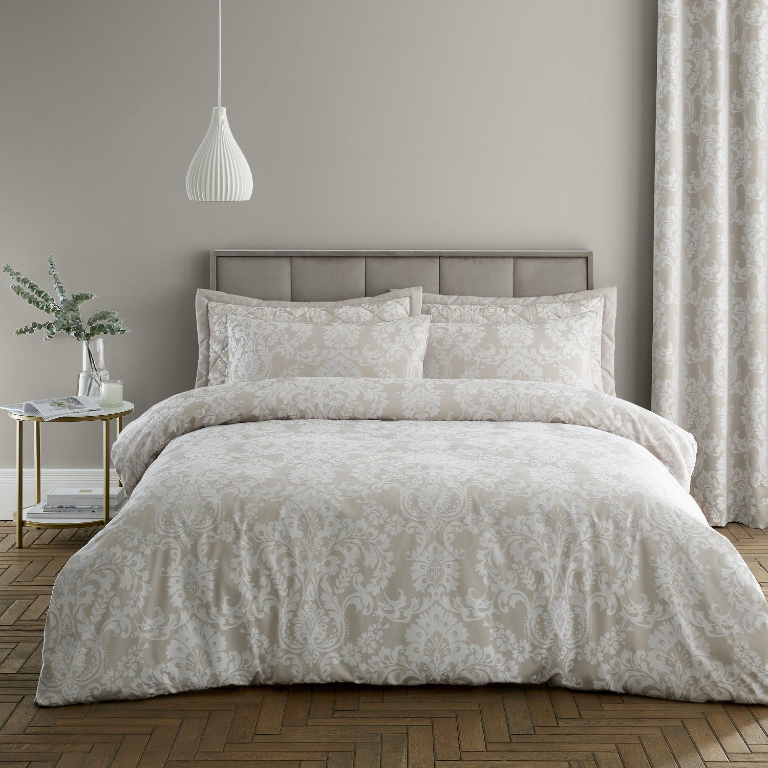 Damask Jacquard Duvet Cover Set, King, Beige