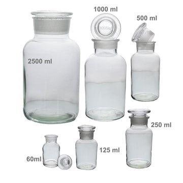 6Pcs 60/125/250/500/1000/2500ml Clear Glass Apothecary Bottles Set