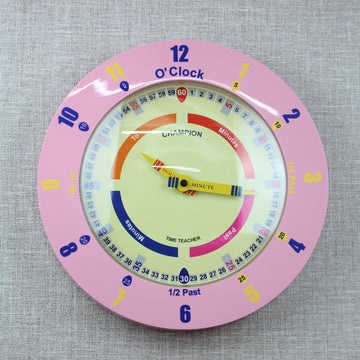 Time Teacher Learn To Tell Time Pink Round Modern Wall Clock