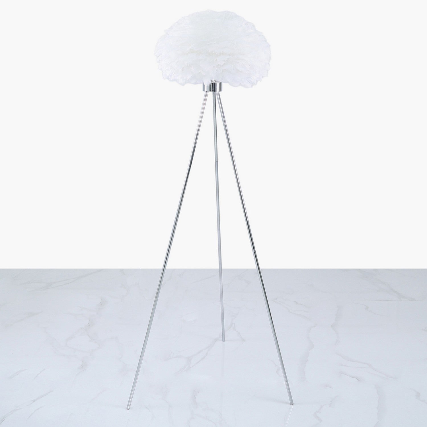 Tripod Floor Lamp With White Feather Shade