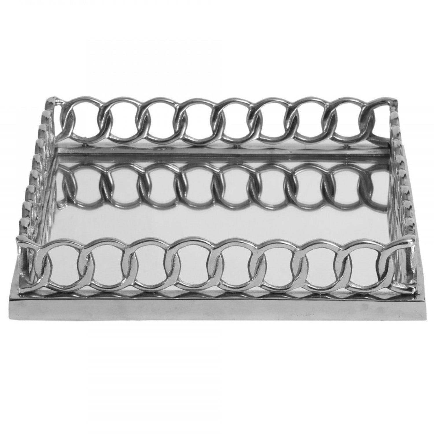 Large Chrome Chain Link Mirrored Base Display Tray
