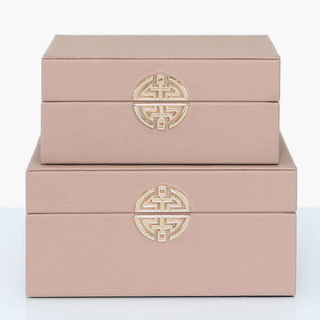 Set Of 2 Rose Pink And Gold Faux Leather Jewellery Boxes