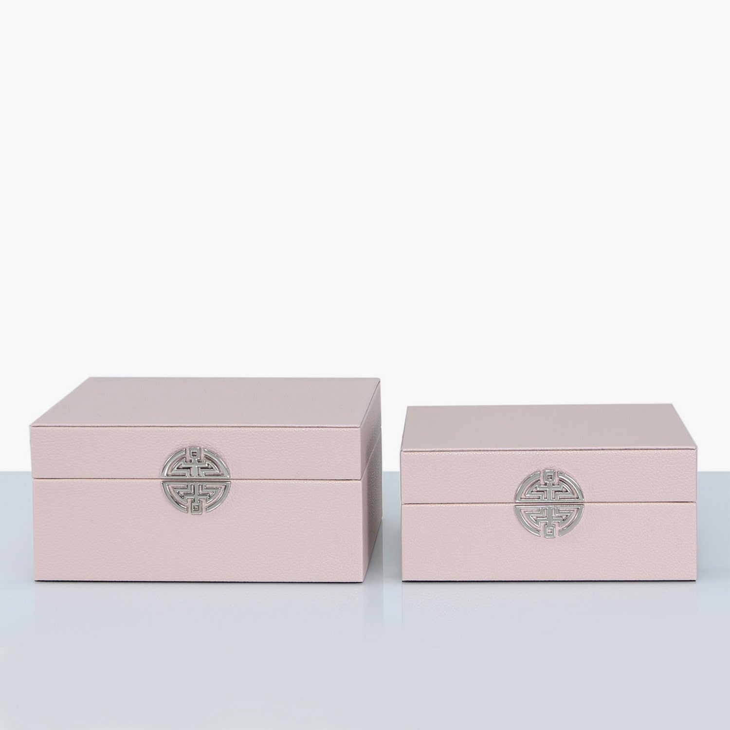 Set Of 2 Rose Pink And Silver Faux Leather Jewellery Boxes