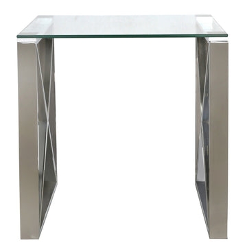 Aria Stainless Steel Side End Table Clear Glass Top