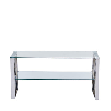 Aria 2 Tier Glass TV Stand Stainless Steel Table
