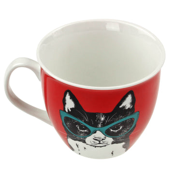 Oxford Cat In Glasses Mug Fine Bone China Cup