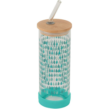 450ml Water Droplet Turquoise Glass Drinking Bottle Leakproof