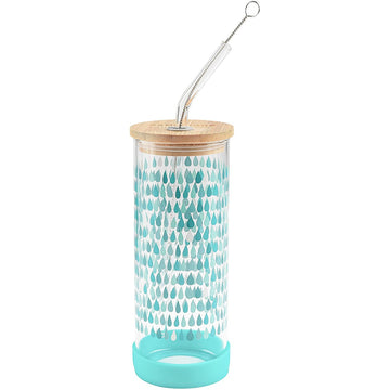 450ml Water Droplet Turquoise Glass Drinking Bottle Leakproof