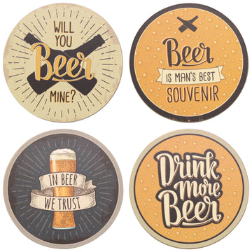 Set of 4 Beer Theme Thick Wooden Coasters