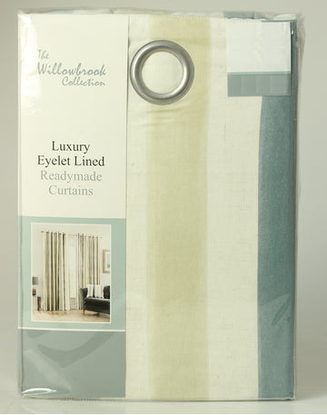 Como Teal Stripe Eyelet Ring Top Lined Curtains 90" x 90"