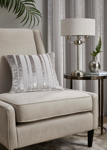 Conrad Jacquard Velvet Striped Filled Cushion 43x43cm - Silver Grey