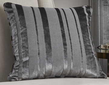 Conrad Jacquard Velvet Striped Filled Cushion 43x43cm - Slate Grey