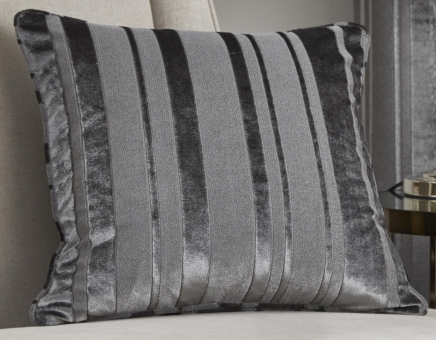 Conrad Jacquard Velvet Striped Cushion Cover 43x43cm - Slate Grey
