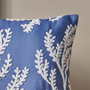 Catherine Lansfield Embroidered Coral Leaf Cushion, Blue