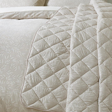 Catherine Lansfield Corded Leaves Quilted Bedspread, 240x260, Champagne