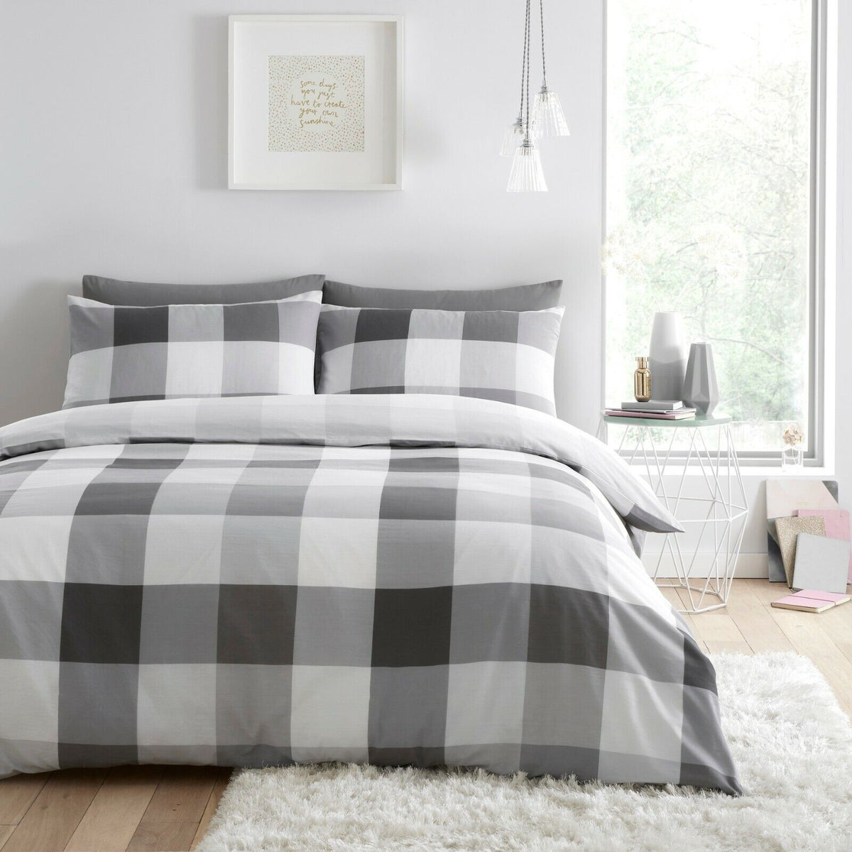 Cosmic Tartan Check Duvet Cover Set, Double, Grey