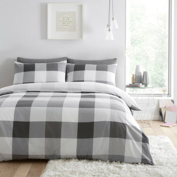 Cosmic Tartan Check Duvet Cover Set, King, Grey