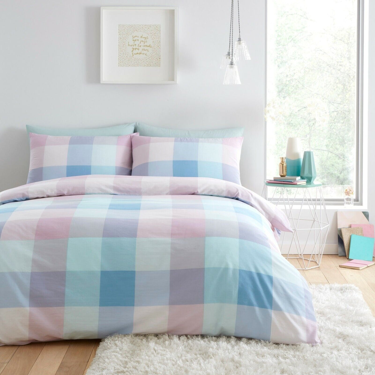 Cosmic Tartan Check Duvet Cover Set, King, Pink