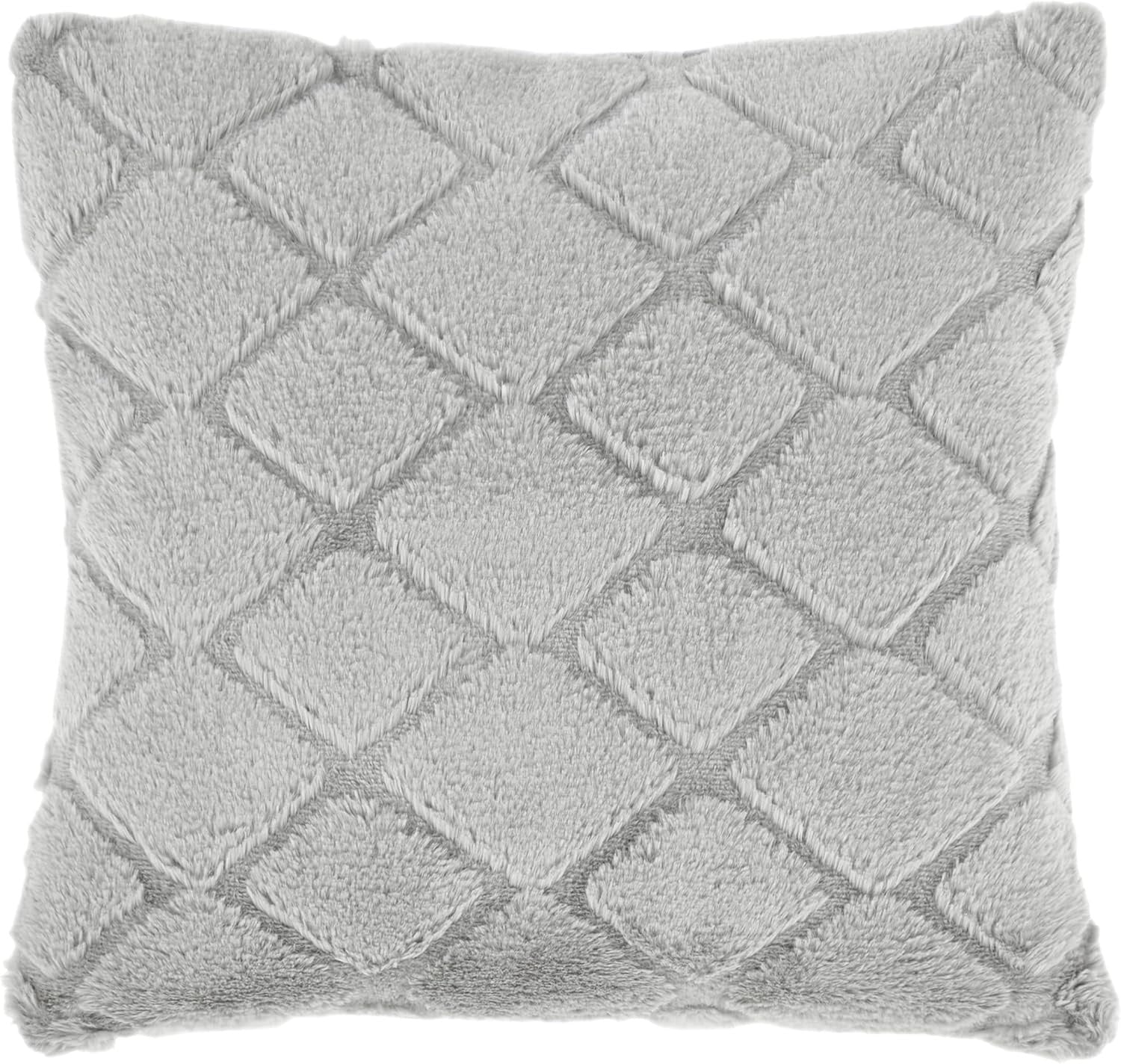 Catherine Lansfield Cosy Diamond Faux Fur Cushion Cover, 43x43cm, Silver Grey