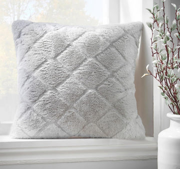 Catherine Lansfield Cosy Diamond Faux Fur Cushion Cover, 43x43cm, Silver Grey