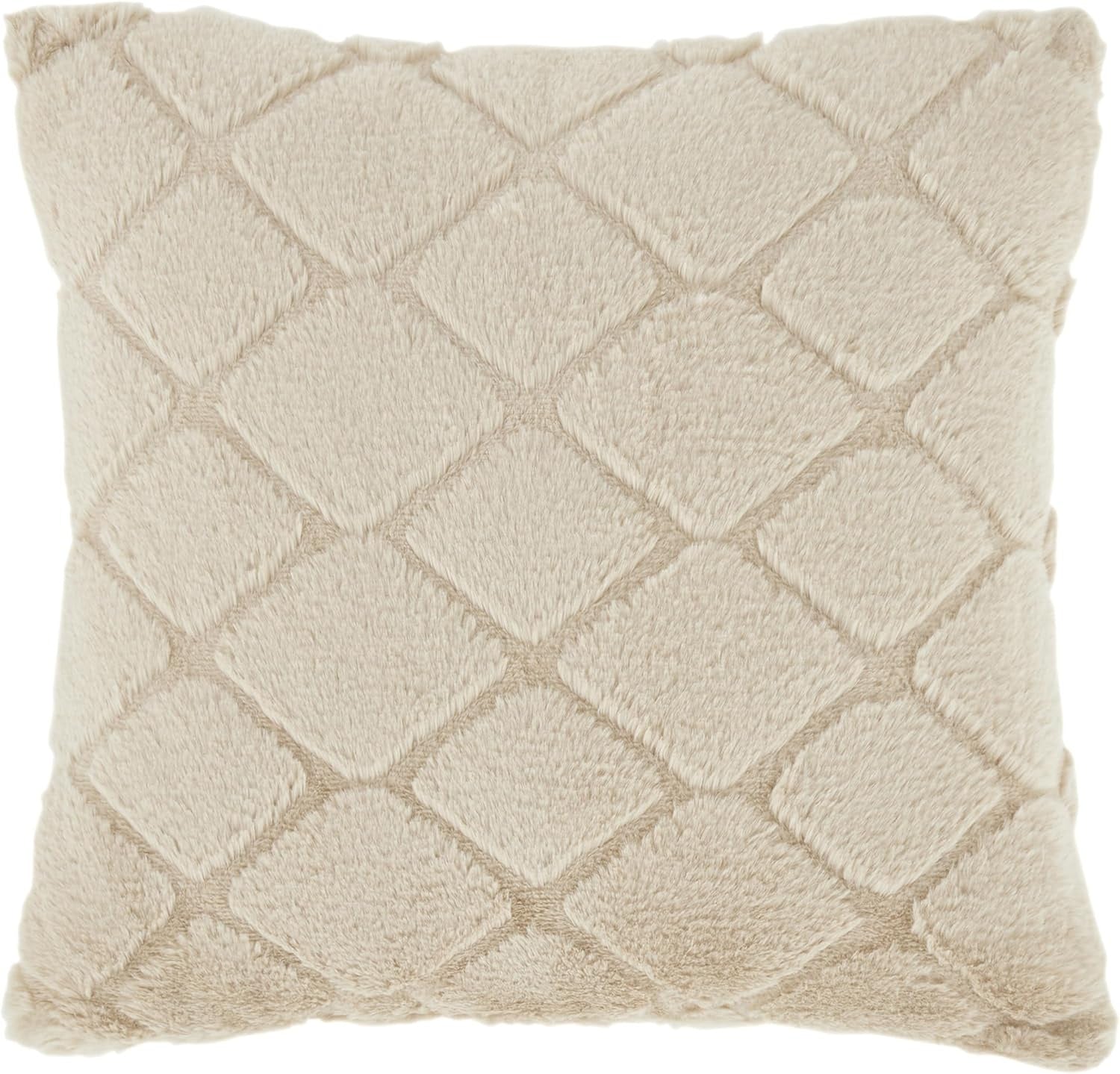 Catherine Lansfield Cosy Diamond Faux Fur Cushion Cover, 43x43cm, Natural