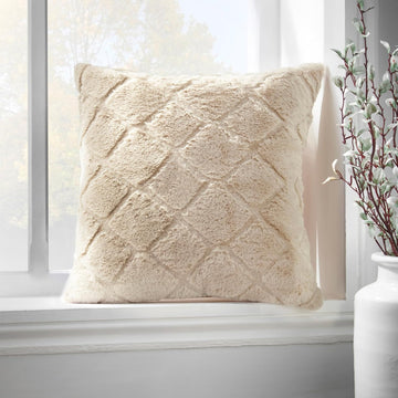 Catherine Lansfield Cosy Diamond Faux Fur Cushion Cover, 43x43cm, Natural