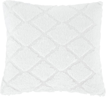 Catherine Lansfield Cosy Diamond Faux Fur Cushion Cover, 43x43cm, White