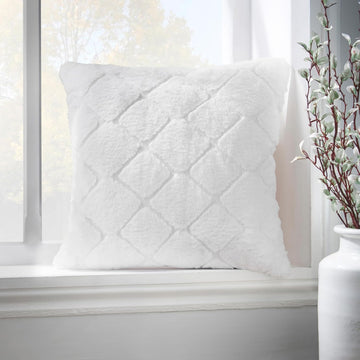 Catherine Lansfield Cosy Diamond Faux Fur Cushion Cover, 43x43cm, White