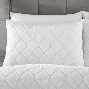 Catherine Lansfield Diamond Faux Fur Duvet Cover Set, Super King, White