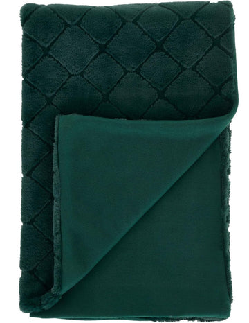 Catherine Lansfield Cosy Diamond Faux Fur Throw 130x170cm, Green