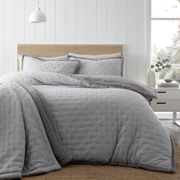 Catherine Lansfield Nori Sherpa Quilted Bedspread, 220x230cm, Silver Grey