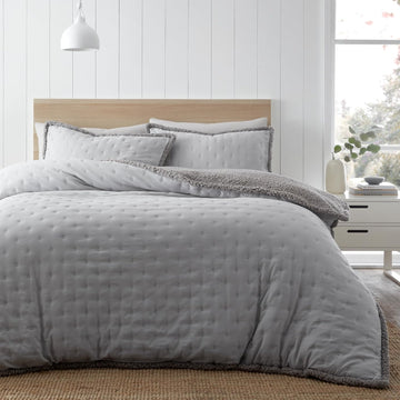 Catherine Lansfield Nori Sherpa Duvet Cover Set, King, Silver Grey