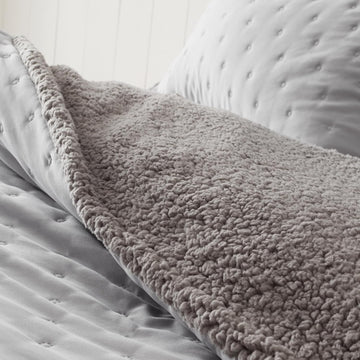 Catherine Lansfield Nori Sherpa Quilted Bedspread, 220x230cm, Silver Grey