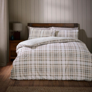 Catherine Lansfield Check Sherpa Duvet Cover Set, Double, Natural