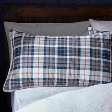 Catherine Lansfield Check Sherpa Duvet Cover Set, King, Navy Blue