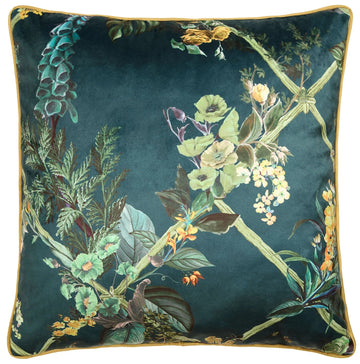 Laurence Llewelyn-Bowen LLB Velvet Floral Filled Cushion 55x55cm Green
