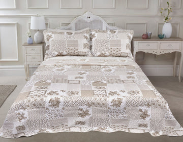 Shabby Chic Quilted Bedspread + Pillowshams Set, King, Cotswold Natural