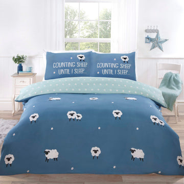 Farmyard Sheep Duvet Cover Set, King, Blue