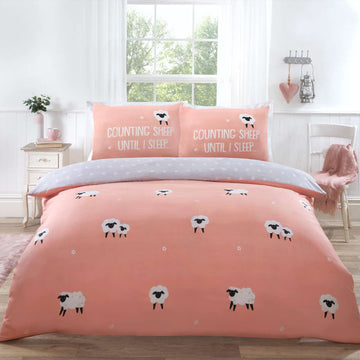 Farmyard Sheep Duvet Cover Set, Double, Blush & Grey