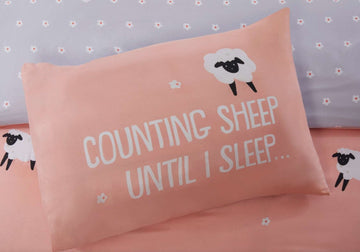 Farmyard Sheep Duvet Cover Set, Single, Blush & Grey