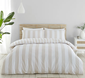 Catherine Lansfield Cove Stripe Duvet Cover Set, Double, Natural
