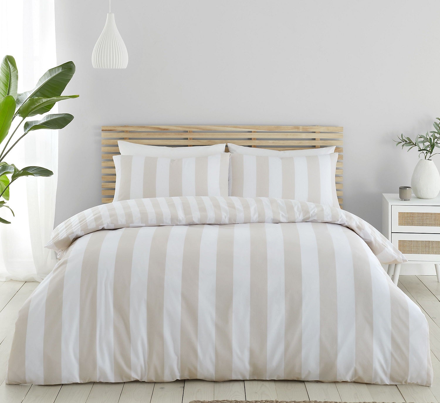 Catherine Lansfield Cove Stripe Duvet Cover Set, Double, Natural